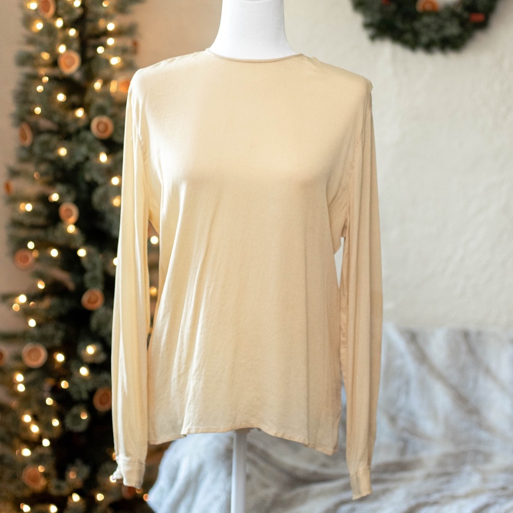 Vintage Calvin Klein 100% Silk Yellow Blouse Buttons Down Back
